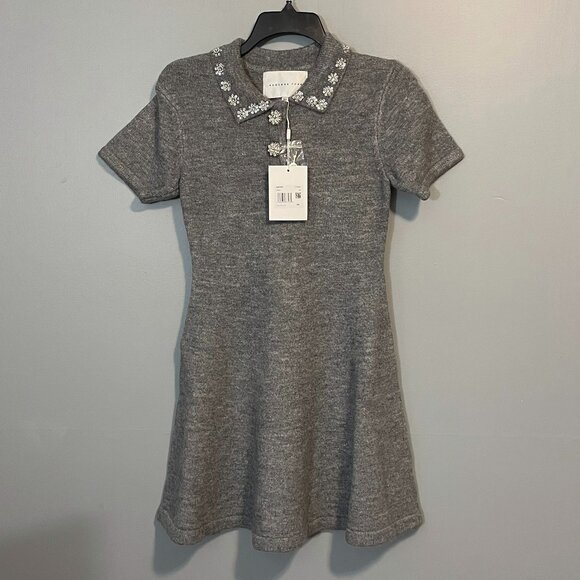 New English Factory Rhinestone Collar Polo Sweater Dress Grey XS - Picture 5 of 9